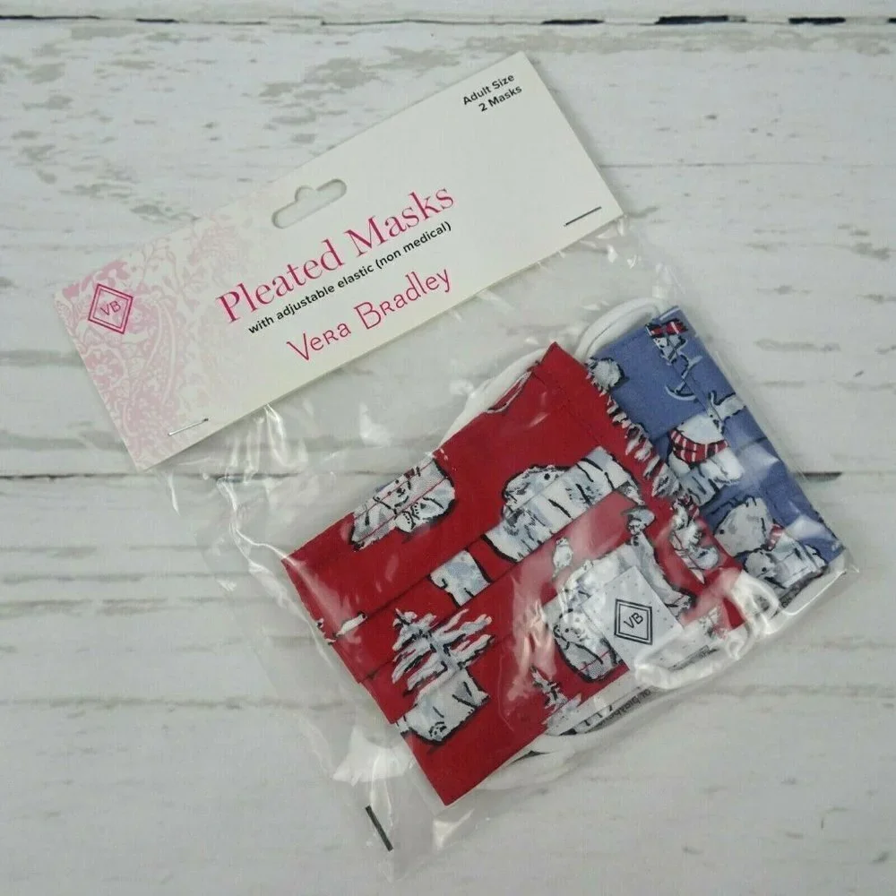 💰3/$25 Vera Bradley 2-Pack Pleated Cloth Face Masks Beary Merry Bears